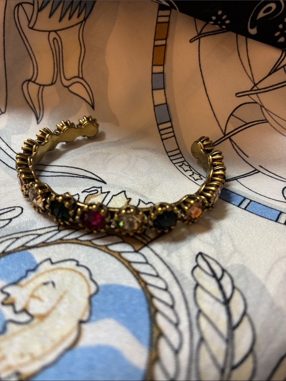 Gucci Gold-Tone Multistone Cuff Bracelet - Pink, Green, Clear, Black Accents